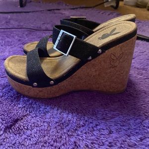 Playboy black wedge heels